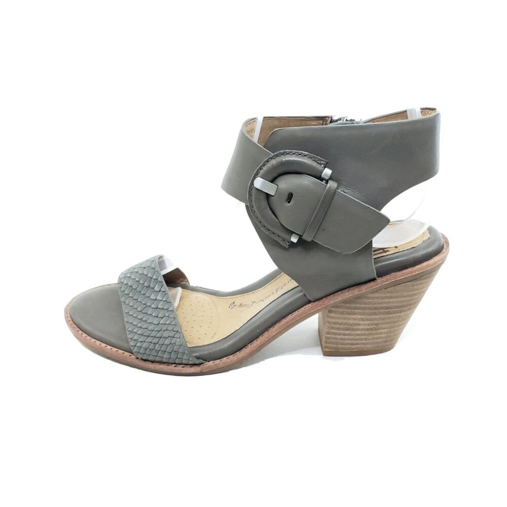 Sofft Menaka Ankle Strap Sandals Block Heel Grey Leather Womens Size US 6M